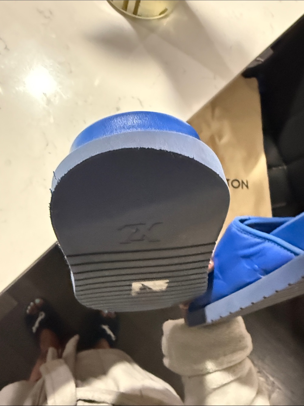 Louis Vuitton Cobalt Blue Embossed Monogram Slide Sandals - Picture 12 of 16
